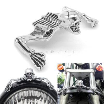 Steel Skeleton Decorative Figure For Harley Motorcycle 4.5" 5.75" 7" Headlight Visor Fender Custom Skeleton Skull Chrome Statue ATV,Motorcycle,Cycling Motorcycle Accessories Motorcycle World