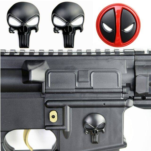3D Punisher Skull Deadpool Magwell Metal Decal Badge Sticker for AR15 AK47 M4 M16 Airsoft Rifle Pistol Gun Hunting Accessories Fishing,Hunting,Camping Hunting Accessories Hunting World