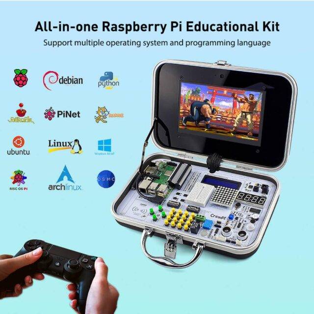 Crowpi Educational Learning Kit 7 '' HD Touchscreen LCD Display Compact 7 inch Raspberry Pi 4 Programable LED Display Diy Education Robots RC Robots World RC World